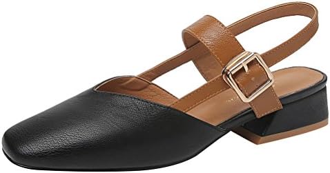 Women Fashion Shallow Mouth Slingback Low Heels Square Toe Casual Sandals Shoes(3 UK, Black)