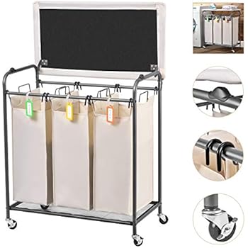 Eleven II 3-Beutel Wäschesortierer, rollbarer Wäschekorb mit Bügelbrett