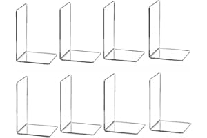 RUANI 8 Piece Bookends Bookshelf Transparent Acrylic L-Shaped Bookend Picture Book Album Compartment Board Storage Book Clip