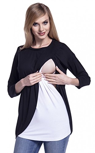 Happy Mama. Para Mujer Top Cruzado Diseño de Capa Premamá y de Lactancia. 446p (Negro, EU 36, S)