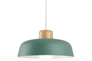 HJXDtech Lampe à suspension en métal rond simple et moderne nordique, Grand plafonnier E27 finition bois, Lumière suspendue de couleur vive pour salon de chambre à coucher de cuisine (Vert)