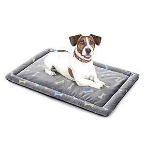 Allisandro Extra Softness Pet Dog Sleeping Kennel Bed Mat, Machine Washable Dryer Friendly and Non Slip Crate Mattress Cushion Pad Fluffy for Puppy Cat Kitten, Cute Grey Bone Design, Size XL 47