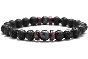Branets Mens Lava Rock Bracelet pour Femmes Aromathérapie Anxiété Huile Essentielle Diffuseur Pierre Volcanique Perle Bracelet pour Hommes et Femmes