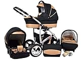  Kinderwagen Largo, 3 in 1- Set Wanne Buggy Babyschale Autositz (Black Coffe)