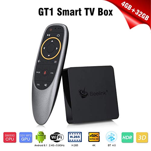 Beelink GT1 MINI TV BOX, Android 8.1, RAM 4GB+ ROM 32GB, CPU: Amlogic S905X2, GPU: ARM G31 MP2 Graphics, Doppia WiFi 2.4G/5.8G, Soportes 3D, Descodificación 4Kx2K, H.265, OTG, BT, Colore Negro e Rojo