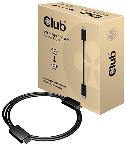 Club 3D USB 3.1 Type-C Kabel 0.8 m. / 2.6 ft. 10Gbps, 4K60Hz, Power Delivery