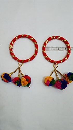 HANDMADE - POM POM BANGLE BRACELET SET - Red