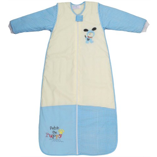 Blue & Cream Patch Puppy Baby Sleeping Bag with long removable sleeves By The Dream Bag 2.5 tog OR 3.5 tog 0-6, 6-18, 18-36 months, 3-6 Years (18-36 Months - 3.5 Tog)