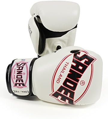 SandeeCool-Tec Velcro Leather Boxing Glove White, Black & Red 16