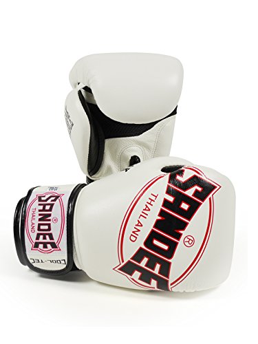 SandeeCool-Tec Velcro Leather Boxing Glove White, Black & Red 16