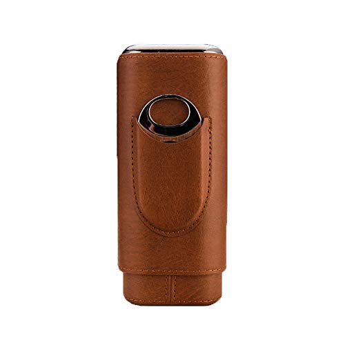 Preisvergleich Produktbild Zigarrenetui aus Leder, Zedernholz gefütterter Zigarrenhumidor mit silbernem Edelstahlschneider (3 Zigarren),Brown