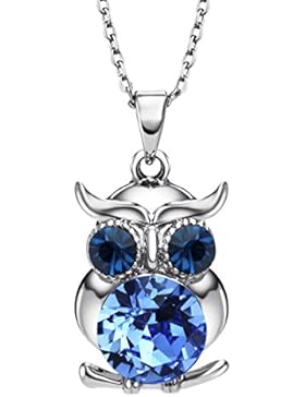 ❤Valentinstagsgeschenke❤ Halskette Eule Swarovski Elements Kinder Damen Blau Gold Neoglory Jewellery