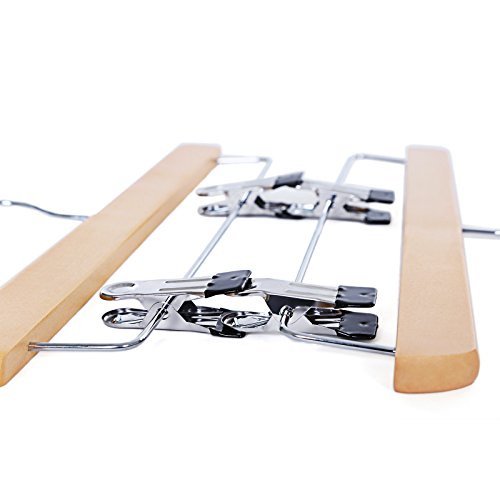 Songmics 8 x Holz Kleiderbügel Hosenspanner Hosenbügel für Hosen/Röcke rutschfest aus Schima-Holz 35,5 cm CRW008-8 - 3
