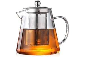 YIQI Teiera, teiera in vetro da 450ml Teiera con infusore, microonde e piano cottura sicuro, colino da tè per tè sfuso e tè in fiore