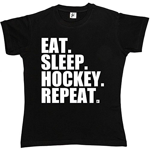 Eat Sleep Hockey Repeat Ball Puck Stick Womens Boyfriend Fit