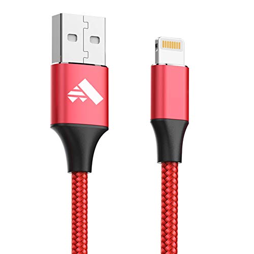 Aione Cavo iPhone [Certificato MFi] Caricabatterie iPhone Rapida Cavo Lightning 6FT Nylon Intrecciato Cavo USB iPhone Compatibile per iPhone XR XS X 8 8Plus 7 7Plus 6 6s Plus 5s 5c 5 SE iPad- Rosso