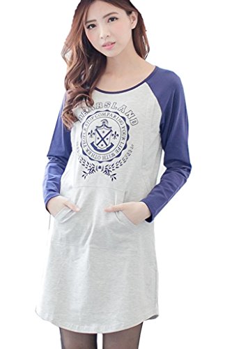 Bearsland Women's Breastfeeding Nursing Long Style Tops Blue UK Size 12-14