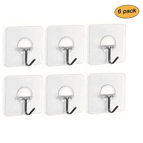 Veewon Neue 11.2lb/5kg (Maximum) Nagel-freie transparente mehrfachverwendbare Hochleistungs Wandhaken Für Hut / Tuch / Robe / Kleidung, kein Kratzer, wasserdicht und ölbeständig, groß für Badezimmer und Küche Wandtuch Haken und Deckenhänger, 6er Set