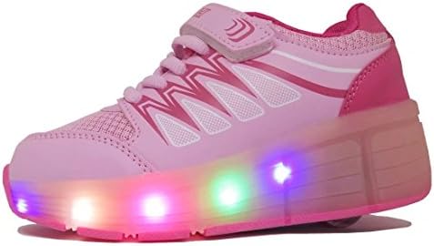 WINNEG Girls Rechargeable LED Light Up Single Wheel Roller Shoes Pink