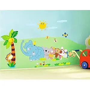 JAAMSO ROYALS Multicolor Animal Cartoon Wall Sticker for Home and Wall d?cor - Waterproof and Removable Sticker ( PVC Vinyl, Multicolor )