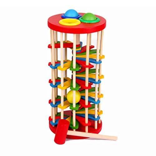 Happy Cherry Colourful Wooden Knock Ball Pound and Roll Punch with Hammer Intelligence Development Education Toy for Baby Kids Toddler Child
