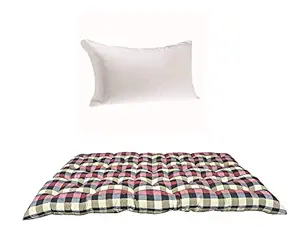 Atootfusion Primium Quality Soft Cotton Multicolour Mattress | Cotton Gadda (4 x 6 ft OR 72 x 48 inch) with One Fiber Pillow (Combo of Mattress and Pillow) (16 X 26 inch)