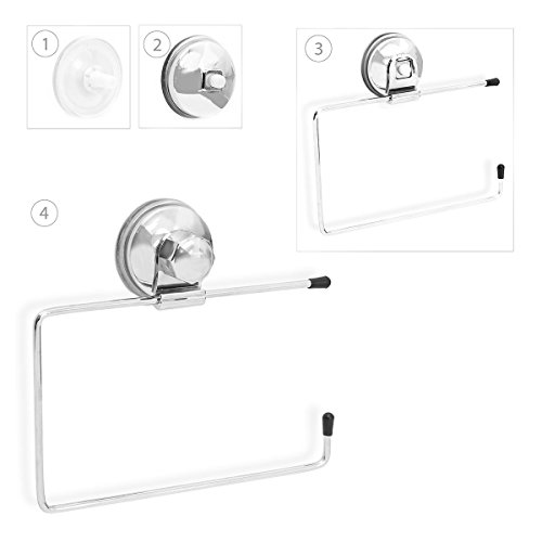 Relaxdays Toilettenpapierhalter ohne Bohren Toilettenpapier Halter aus Eisen mit Saugnapf Klopapierhalter zum Kleben Toilettenpapierhalterung für 1 Rolle Klopapier HxBxT: ca. 14 x 16 x 4 cm, silber - 7