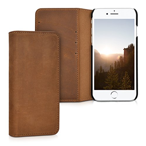 kalibri Case Compatible with Apple iPhone 7/8 / SE (2020) - Genuine Leather Cover with Card Slots Stand - Cognac