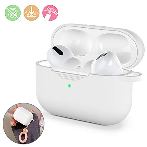 Bonslan Funda de Silicona para Airpods Pro 2019, LED Frontal Visible, Resistente a Golpes y Arañazos, Estuche de Silicona Cover Case, Funda Protectora Airpods Pro (Blanco)
