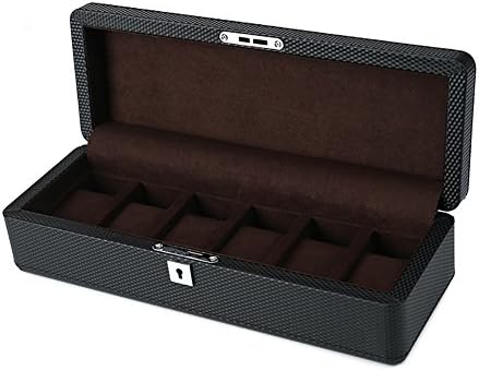 Wood Storage Display Watch Jewelry Storage Holder Case 6 Slots Organizer Box Men or Women (With lock), B