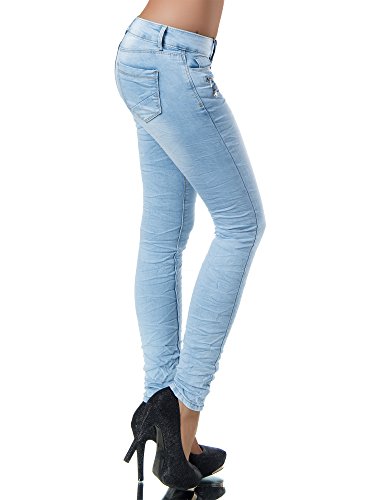 L851 Damen Jeans Hose Hüfthose Damenjeans Hüftjeans Röhrenjeans Röhrenhose Röhre, Größen:36 (S), Farben:Hellblau - 