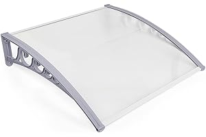Belfoyer Marquesina Puerta Exterior, Tejadillo de Policarbonato 5 mm con Soporte PP y Perfil de Aluminio, Marquesinas de Exterior contra Lluvia, Nieve y Rayos UV,Techo para Balcón o Ventana(100*100cm)