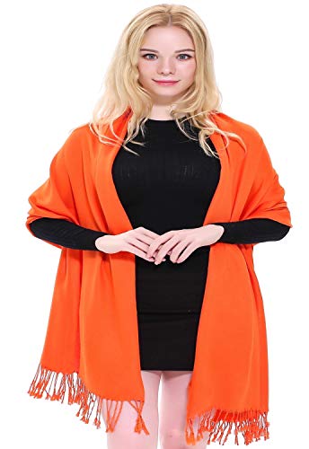 Naranja Diseño de Color Sólido Mantón Nepalés Pashmina Bufanda CJ Apparel NUEVO