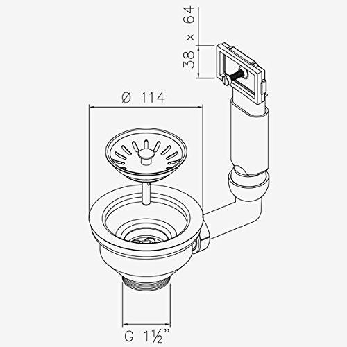tecuro Spülenablauf Spülen-Siebkorbventil 3 1/2″-114 mm mit Überlauf 38×64 mm - 3