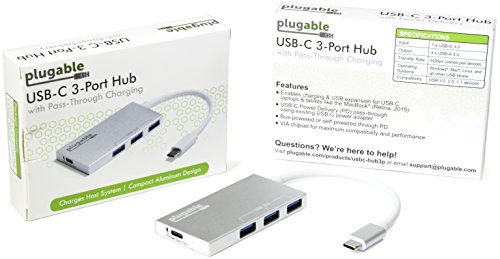Plugable USB-C Aluminium Hub mit 3 USB 3.0 SuperSpeed Schnittstellen und durch-reichende Aufladefunktion für MacBook Retina 2015/2016, Chromebook Pixel [2] 2015, uvm - 4