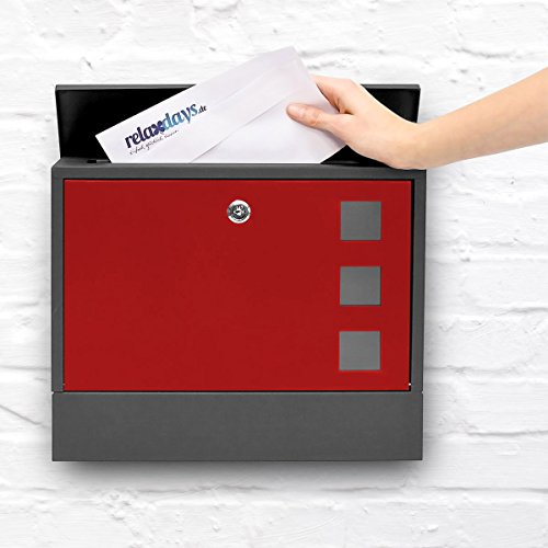 Design Briefkasten Metall 36x30cm Schwarz-Rot - 2