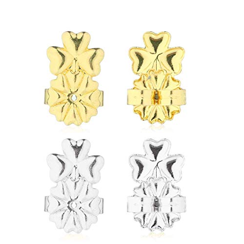 CWeep 2 Pairs Ear Lifters, Ear Lobe Support Backs, Adjustable Earring Lifters Hypoallergenic, Non-irritating Protect Heavy Earrings, Earring Lift Aid Accessories for Women Non (Gold*2 Sliver*2)