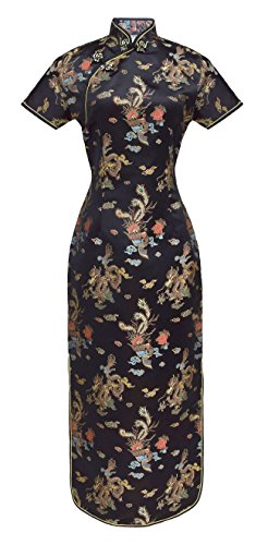 Preisvergleich Produktbild Chinesisches kleid qipao abendkleid lange ärmelkurz schwarz 50