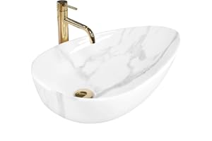 GTM Design Aufsatzwaschbecken Glanz Modern Waschbecken ohne Hahnloch - Elegant Aufsatzwaschbecken Oval für Badezimmer und Gäste WC - nur Bad Waschbecken - Modell 2