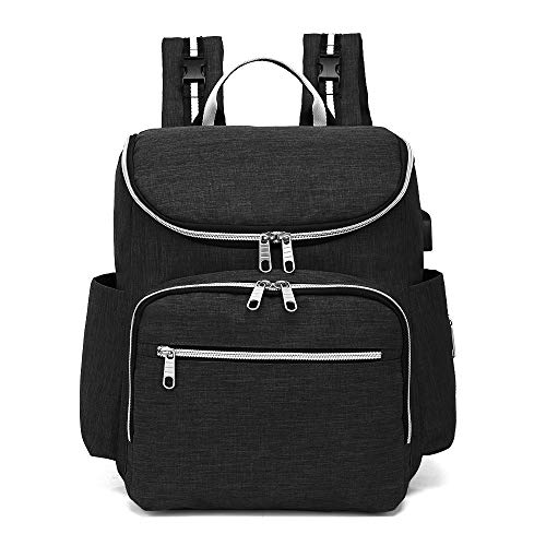 Preisvergleich Produktbild DeLongKe Wasserdichter Nylon-Mutterrucksack Große Kapazität Multi-Funktions-USB-Mamabeutel Flasche Mutter- und Babytasche Wickeltasche Baby Car Bag Geeignet für Krankenhäuser, Shoppen usw,Black
