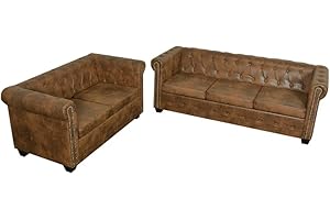 ‎VIDAXL vidaXL Chesterfield Sofa 2+3-Sitzer Couch Lounge Büro Wohnmöbel Kunstleder Braun