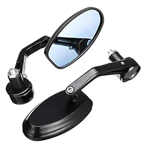 AUTONEST Bike Handlebar Oval Rear View Mirror Adjustable Rotatable Fancy Handle Bar Oval Side Mirror (Set of 2) (Black) for Royal Enfield Classic 350