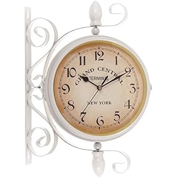 Grand Central Costello Hq Premium Outdoor Garden Large Wall Station Clock Swivel Giant Big Outside Metal Double Decorative Retro Round Metal Outdoor Patio Wall Vintage Indoor Rust Free