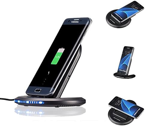 Fast Wireless Charger, Outter Smart adjustable quickly Charging QI Charger stand holder with LED light 2-Coils for Samsung S8 S8+ S7 S7 Edge S6 Edge Plus Note 8/5, Nexus, HTC and All QI Enabled Devices - Black (Black)