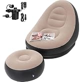 Drofail 2-in-1 Lounge Bed Set Inflatable Leisure Sofa Chair and Footstool, for Indoor & Outdoor Use Camping Beach Picnic (wit