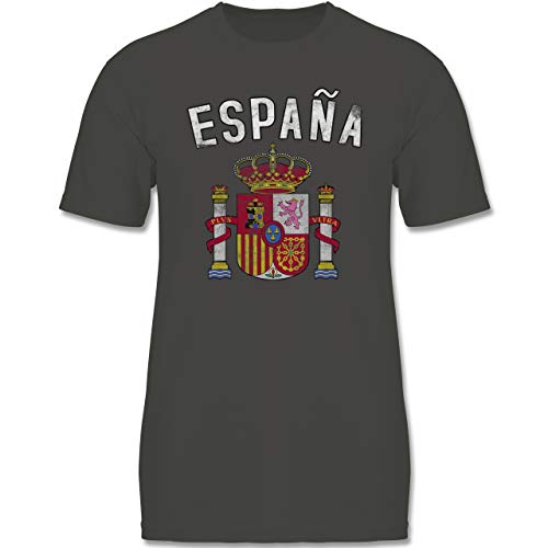 Fußball-Weltmeisterschaft 2018 Kinder – Spanien Wappen – 122-128 (7-8 Jahre) – Anthrazit – F140K – Jungen T-Shirt
