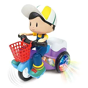 JABAS Light and Sound Musical Stunt Bike Tricycle Bump Go Scooter Toy - 4D Flashing Effects Music Motorcycle with Lights, 360 Rotation Movement for Kids Girls & Boys (Pack of 1 ) Multicolor