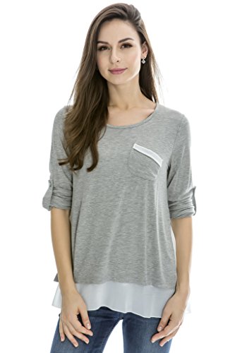 Bearsland Women's Long Sleeves False 2 Pieces Breastfeeding and Nursing Top Gray UK Size 10-12