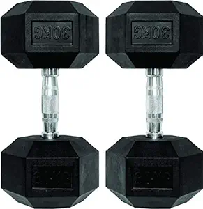 Body Maxx Hex Dumbbells 30 kg Pair, Rubber Dumbbell Set 30kg, Black Rubber Coated Dumbbells with Steel Grip Home Gym Fitness