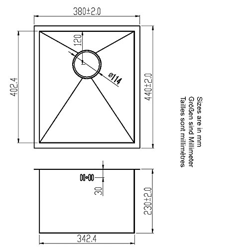 Klein Handgefertigtes Nullradius eckiges Küchen Spülbecken für den Unterbau. Gebürstete Edelstahl Unterbauspüle (DS005) - 3